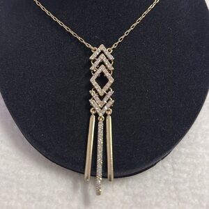 Stunning Nicole Miller 17” Gold-Tone Necklace with Rhinestone Pendant